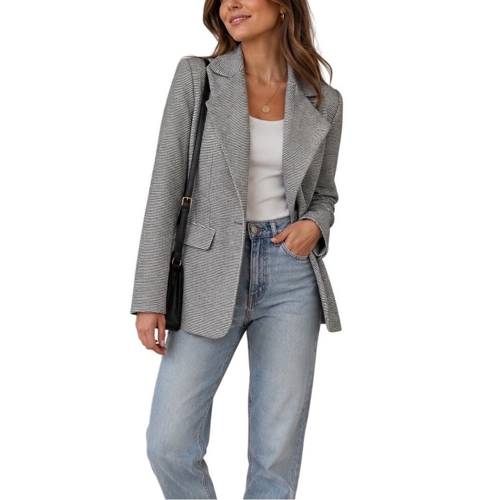 NWT Anthropologie Saturday Sunday Striped Knit Blazer Small Blue White Casual